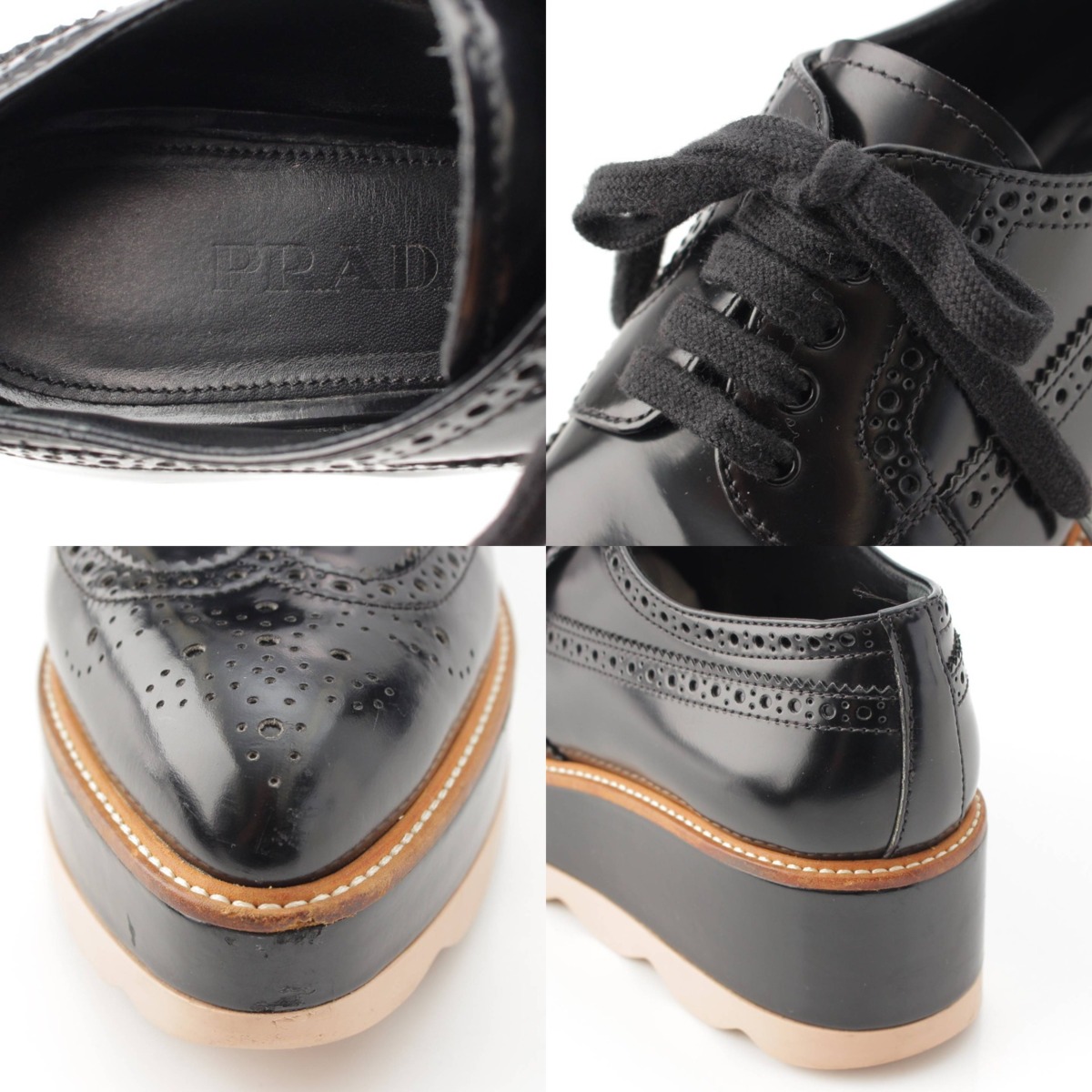 楽天市場】【プラダ】Prada 厚底 ウィングチップ レザー レースアップ