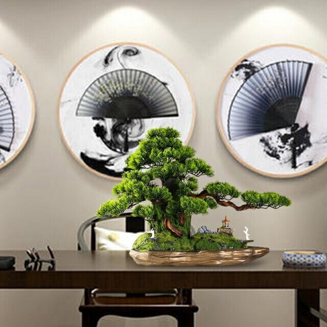 楽天市場】A055919インテリアグリーン 高級模造迎客松盆栽 置物 禅意迎