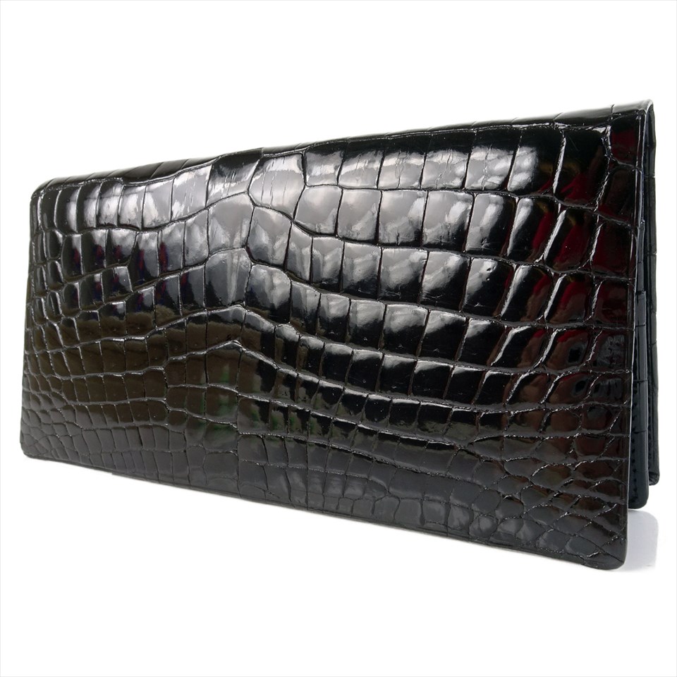 JRA認定・無双 ナイルクロコダイル、長財布、マット、ブラック