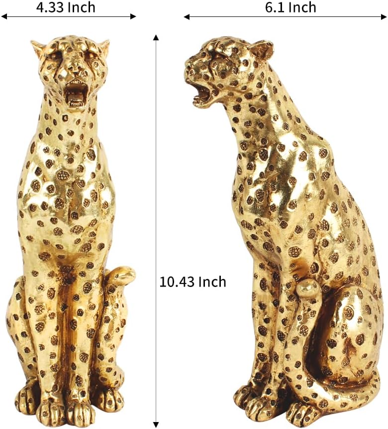 楽天市場】座っているヒョウの彫像彪彫刻ゴールドカラー高さ約26.5cm