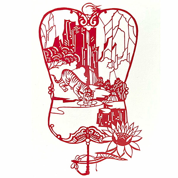 楽天市場】B級品 中国伝統工芸 【切り絵】軍配 赤虎 水飲み B4 【送料