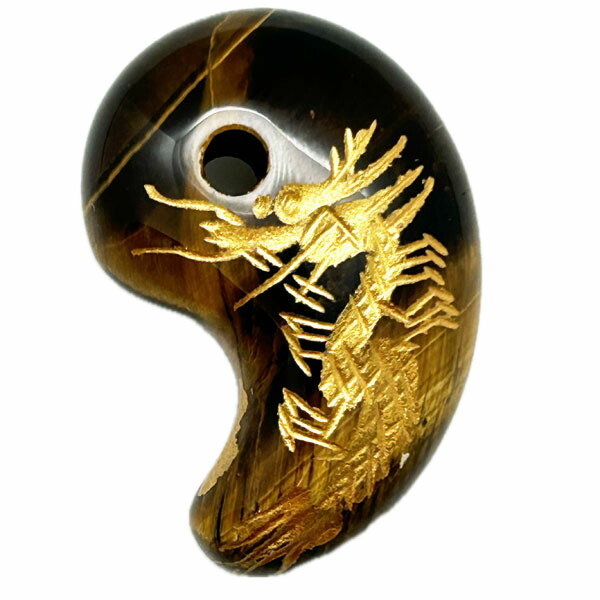 楽天市場】金龍 天然水晶 勾玉龍彫り金タイガーアイ 30mm ネコポス便