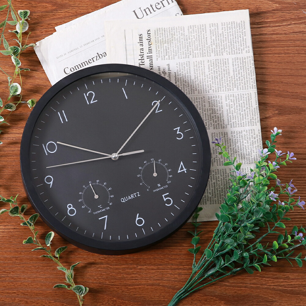 楽天市場】掛け時計 直径25cm 温湿度計付 ベゼル シンプル 電池式 不二