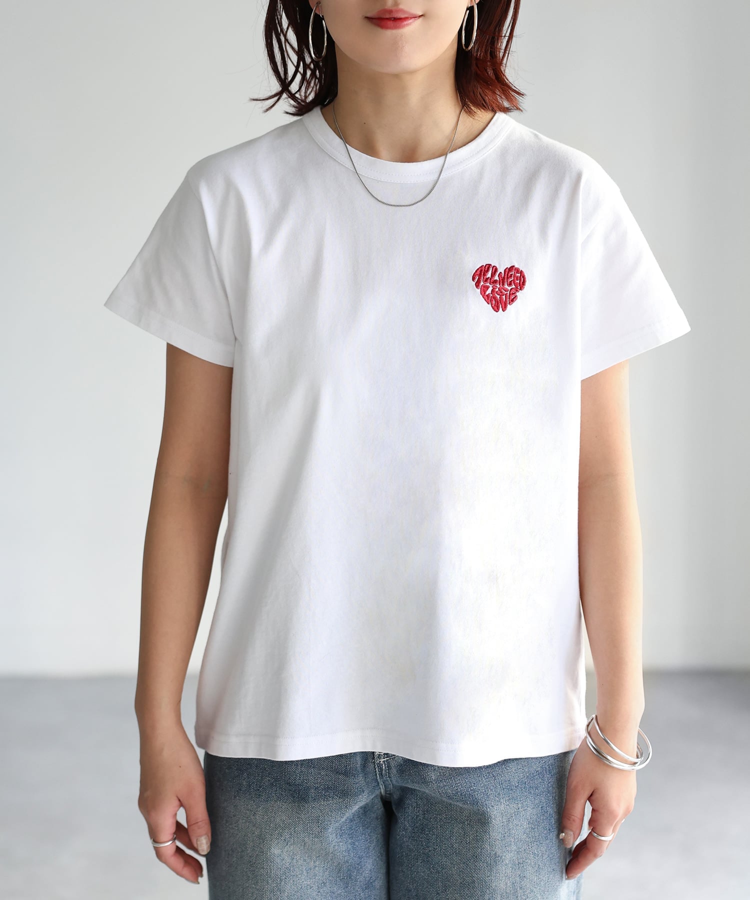 Riberry｜ハートロゴラメ刺繍コンパクトTシャツ/綿100% | Rakuten