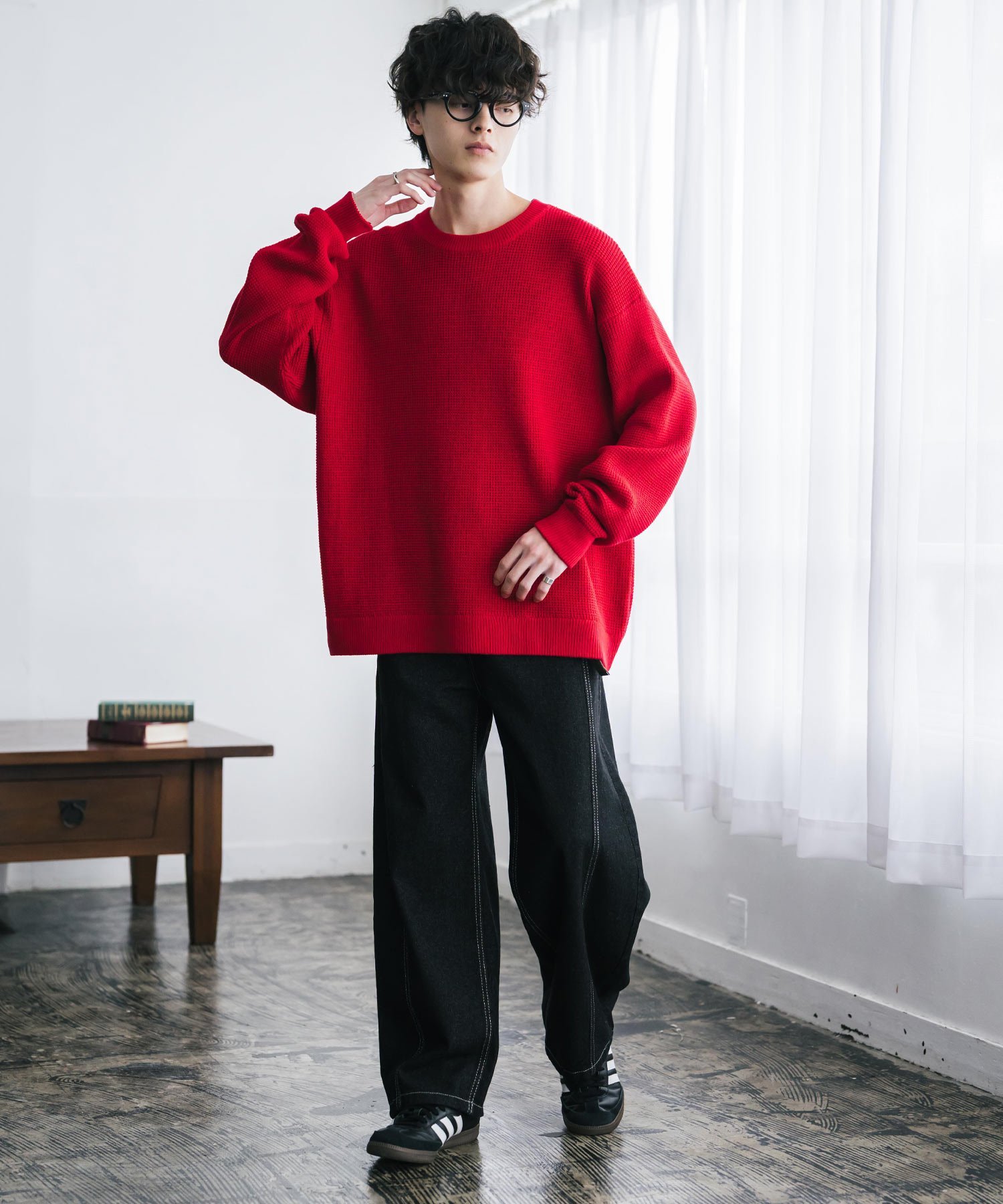 Rocky Monroe｜オーバーサイズ配色リブワッフルニットプルオーバー