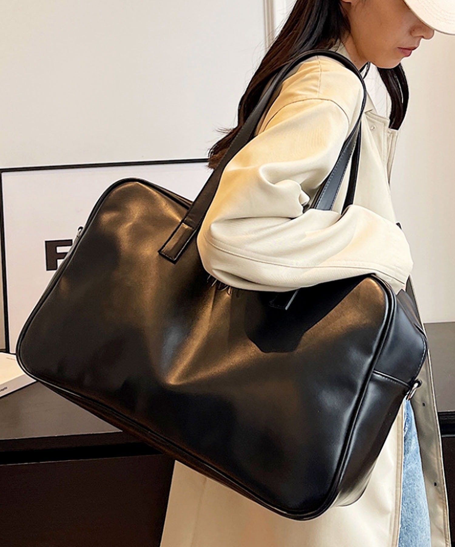 florist｜2WAY/大容量/ヴィーガンレザースクエアビッグボストンバッグ