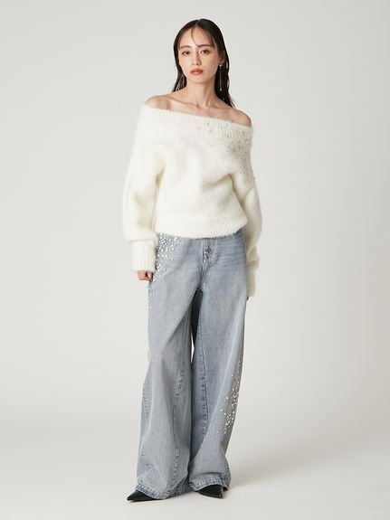 FRAY I.D｜アルパカシャギービジューオフショルニット | Rakuten