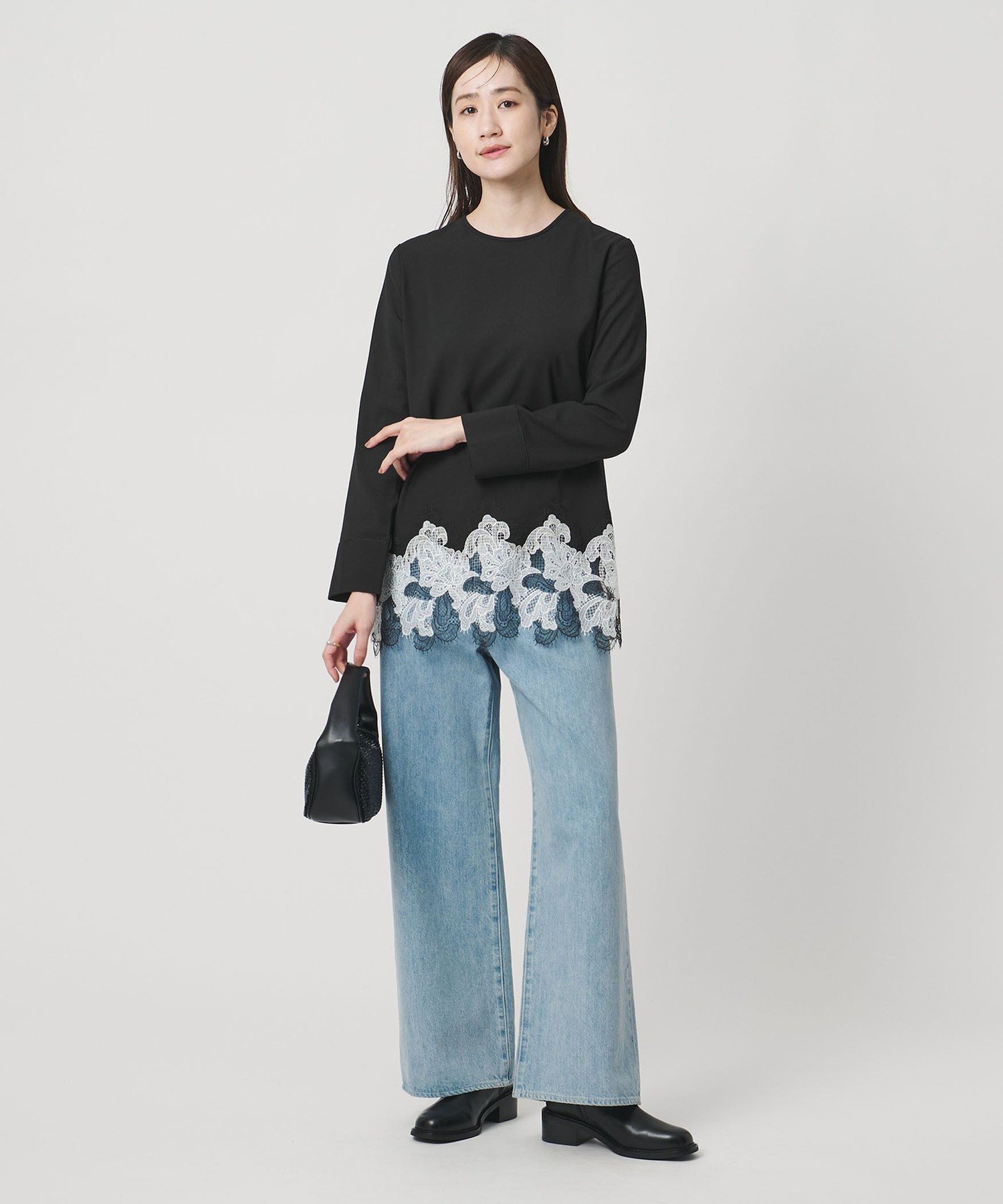 UNITED ARROWS｜バックサテン レースコンビ ブラウス -ウォッシャブル