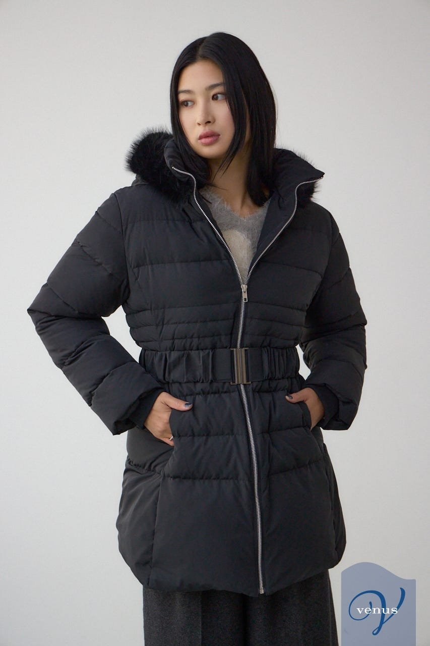 AZUL by moussy｜VENUS フードファーベルト付ミドルダウンコート