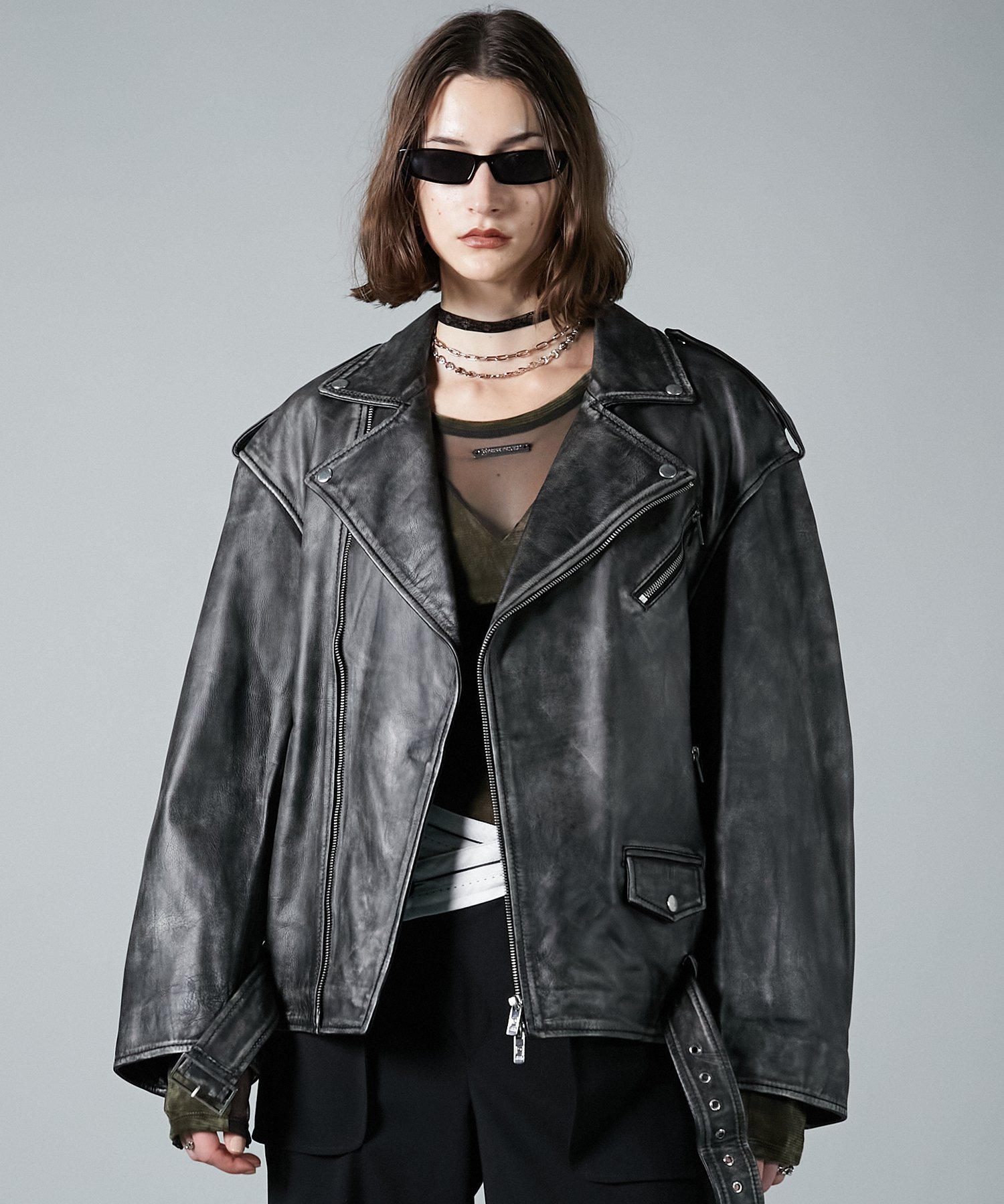 PRANK PROJECT｜ラブオフCOWクラッシュレザーライダースジャケット