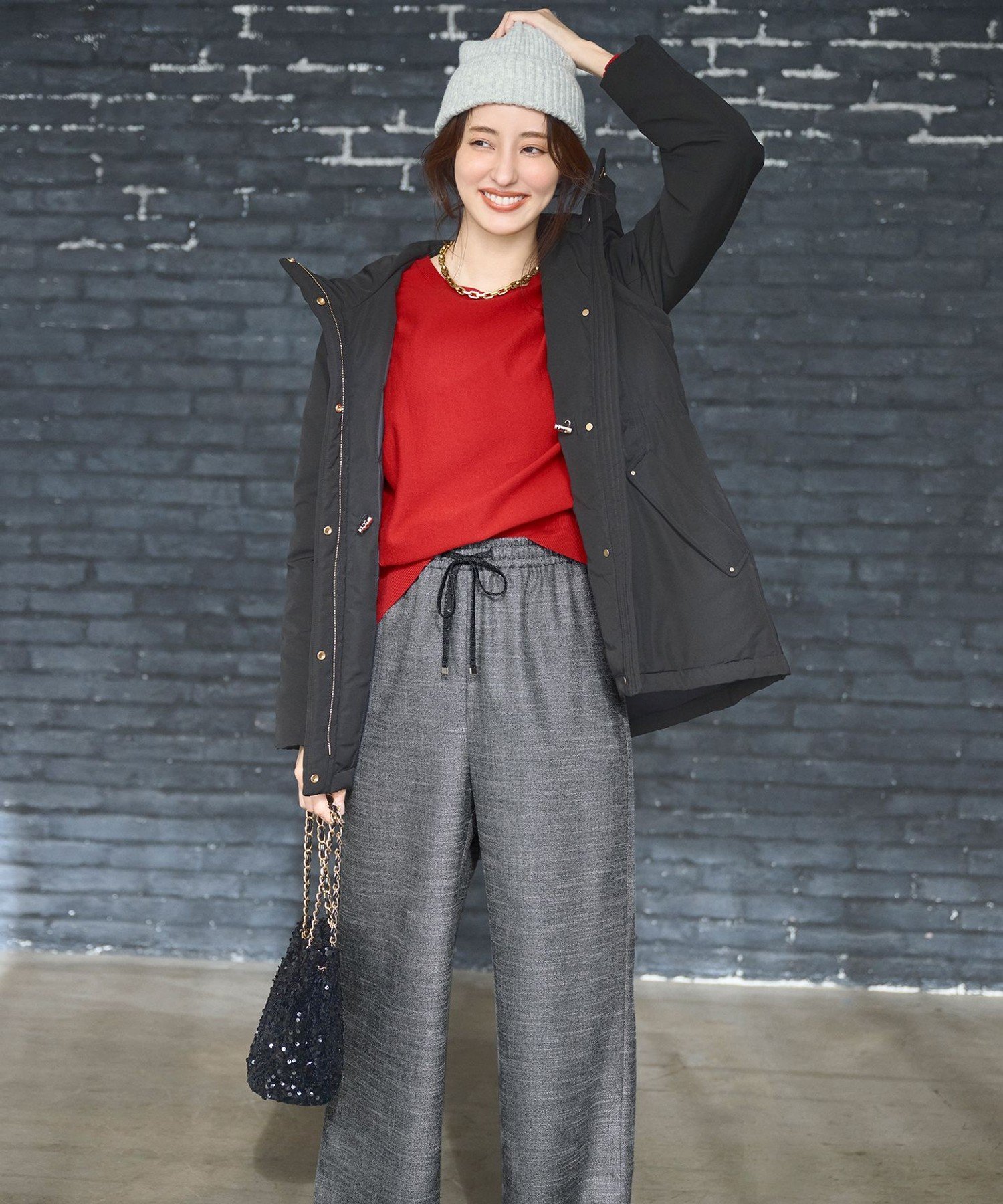 ANY SIS｜【撥水・洗える】2WAYドロストフーディミドル ダウン