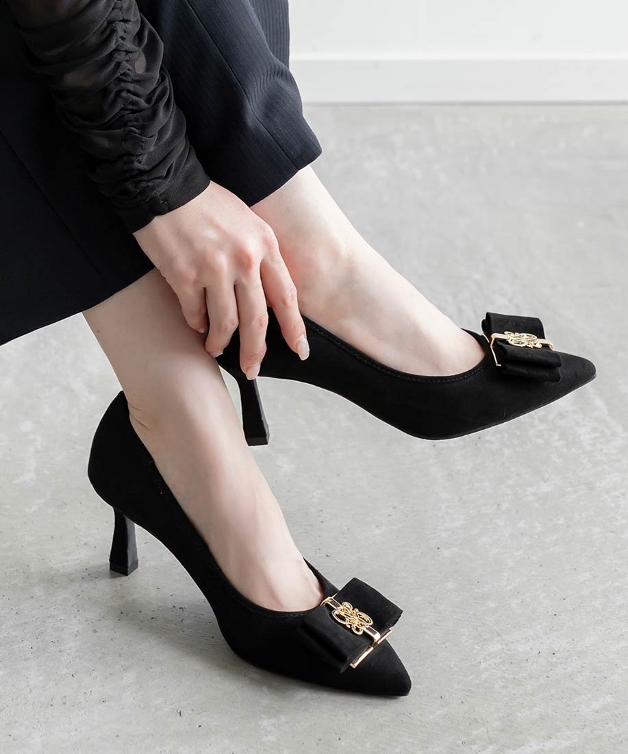 RANDA｜【走れる美脚パンプス】モノグラムパーツリボンフィット