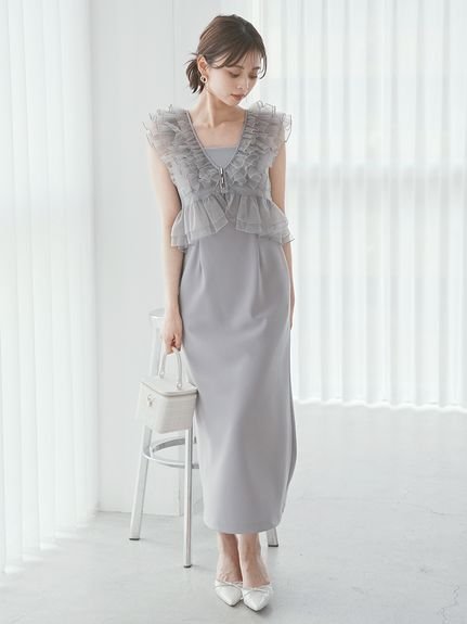 SNIDEL｜Sustainableペプラムチュールドレス | Rakuten Fashion(楽天