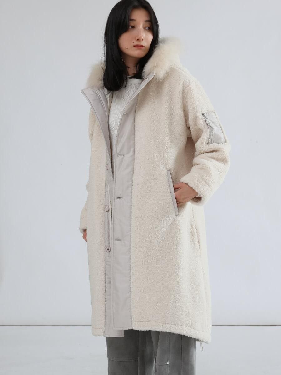 LASUD｜ファーフーデッドボアコート | Rakuten Fashion(楽天