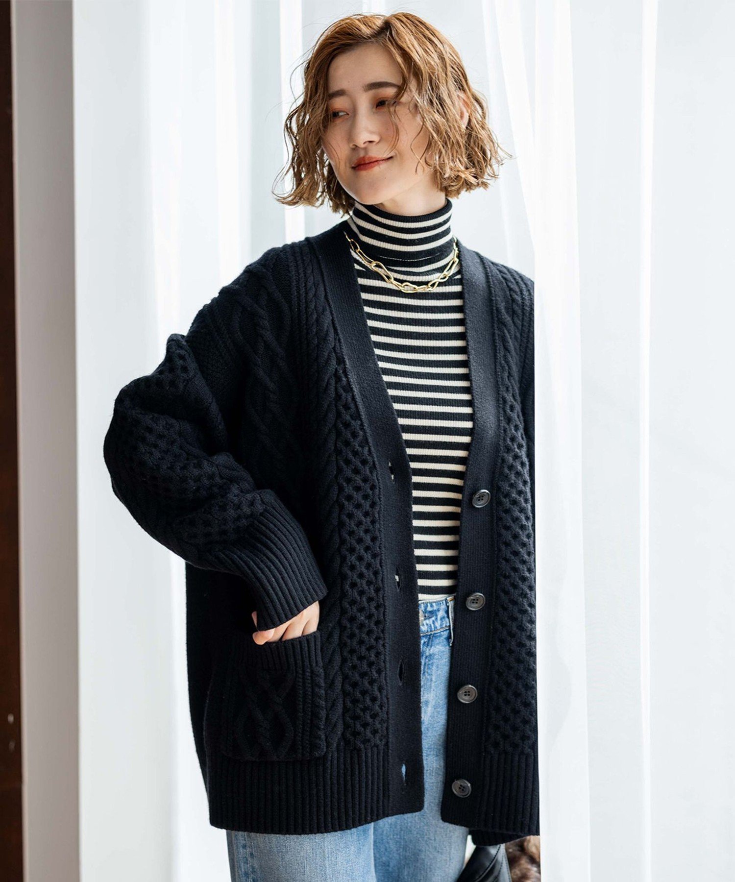 23区｜【洗える】ウールカシミヤ アランパターン カーディガン