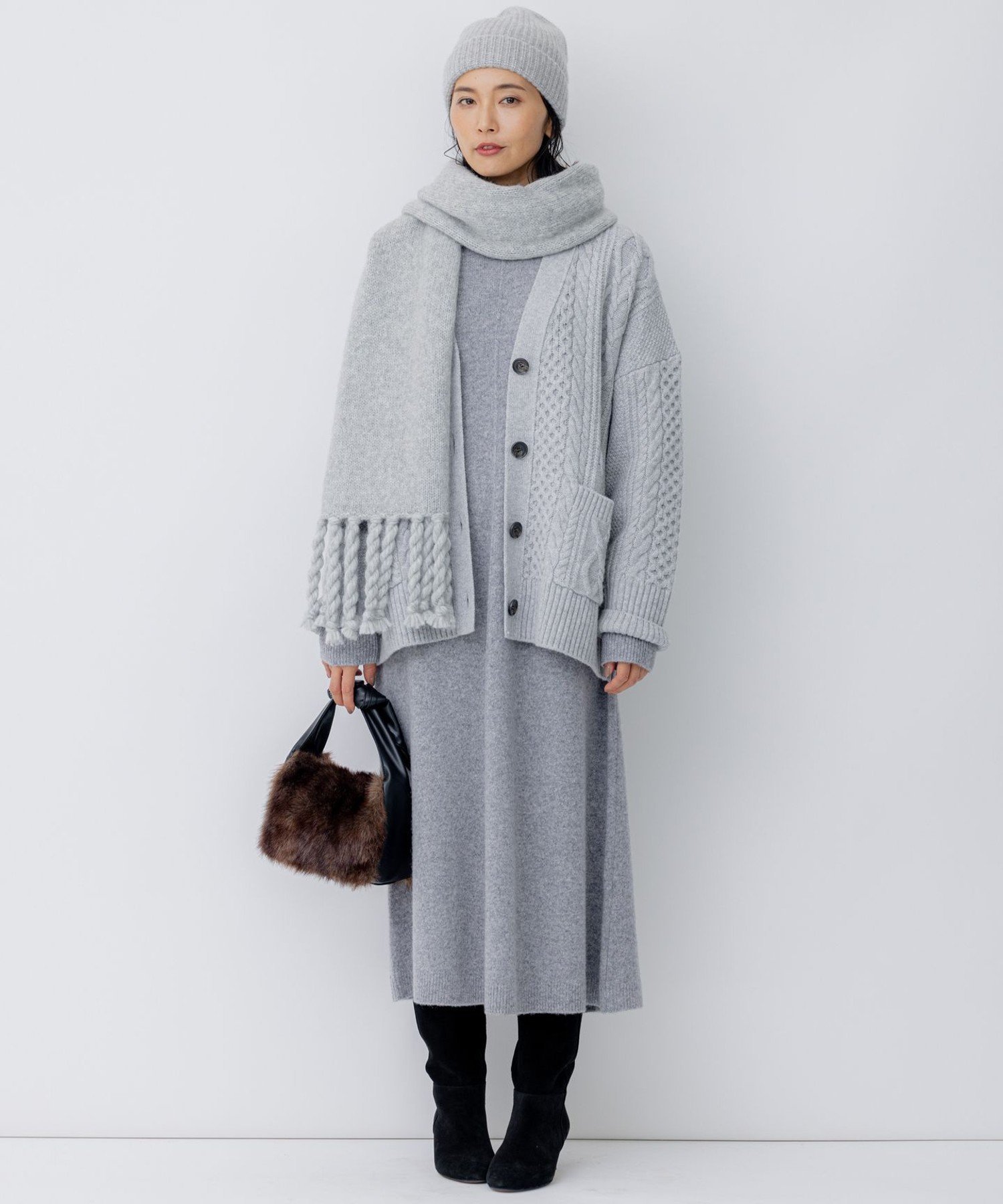 23区｜【洗える】ウールカシミヤ アランパターン カーディガン