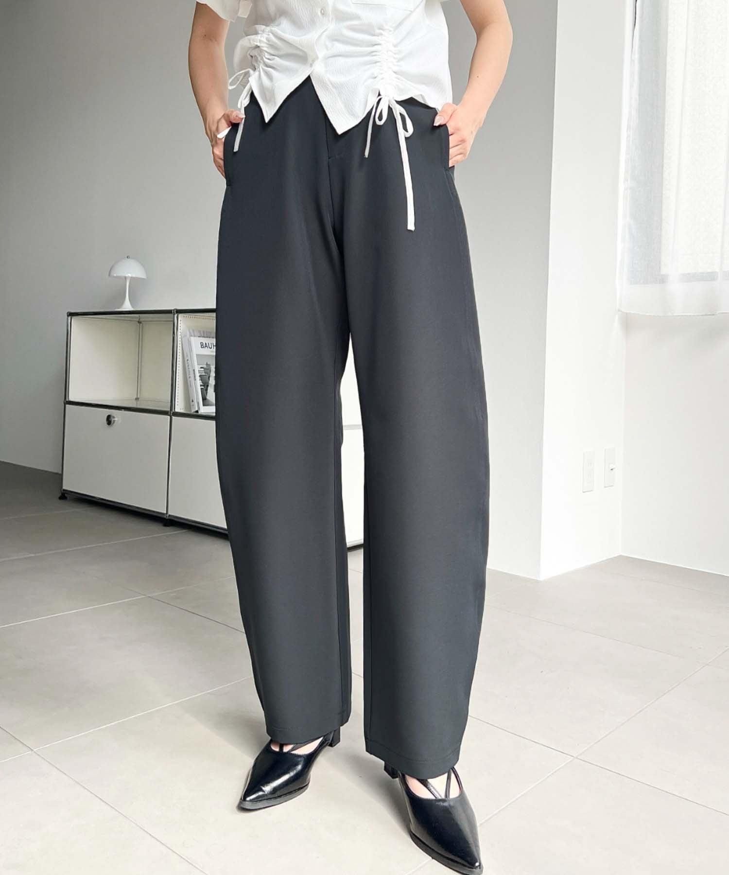 moment+｜厚手TPUカットジョーゼットスラックスカーブパンツ | Rakuten