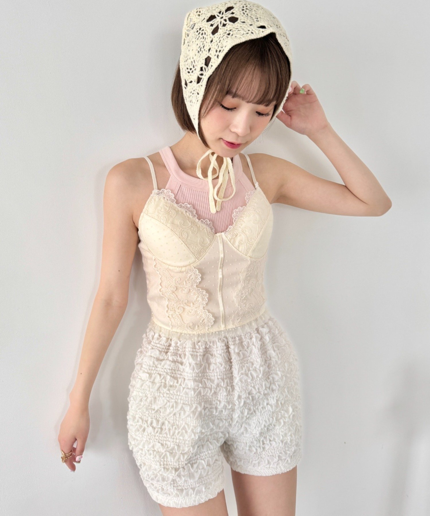 Outfitter lab｜ドットチュールレースランジェリー風キャミソール