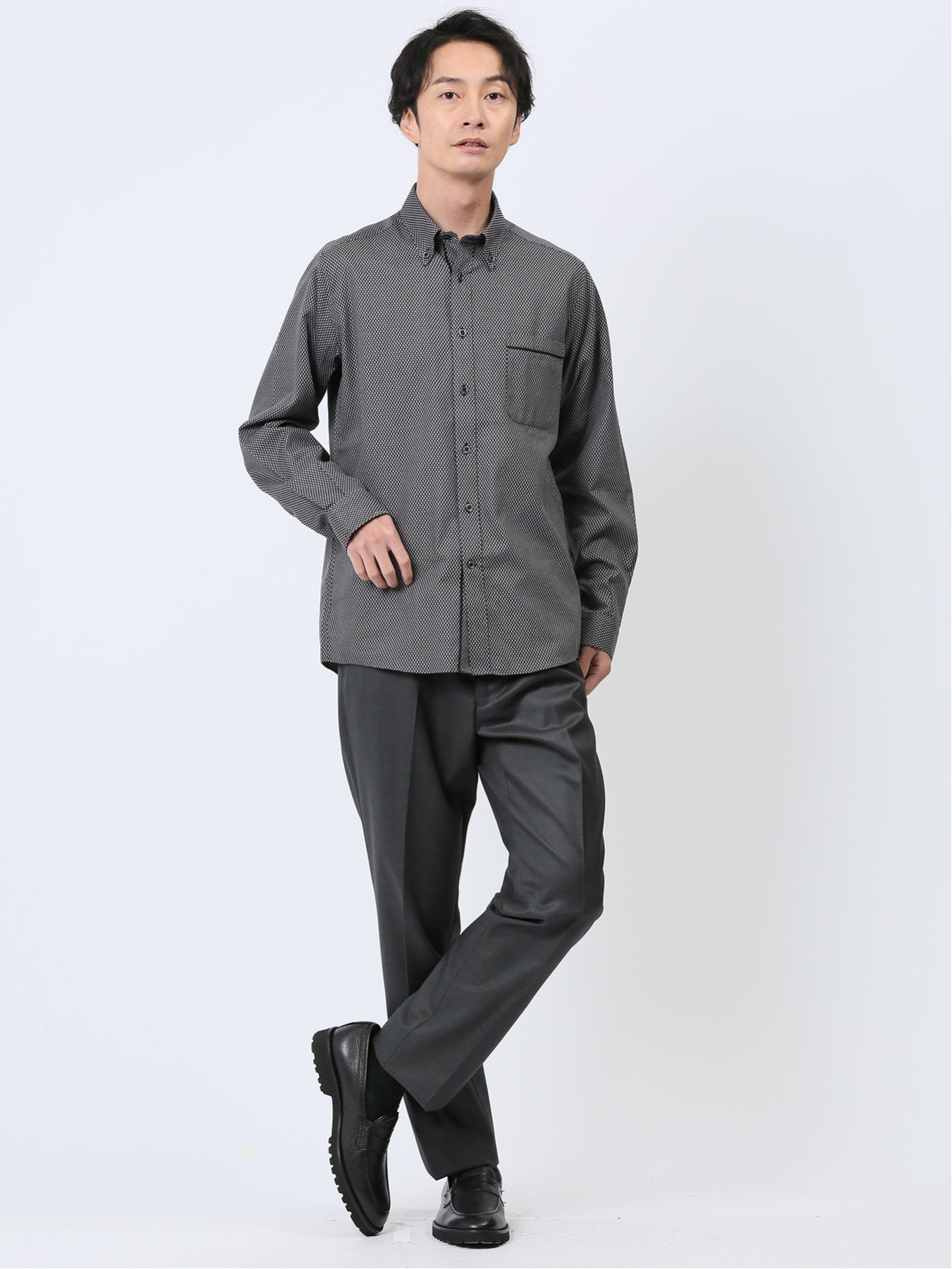 TAKA-Q｜ジャガード柄 ボタンダウン長袖シャツ | Rakuten Fashion(楽天