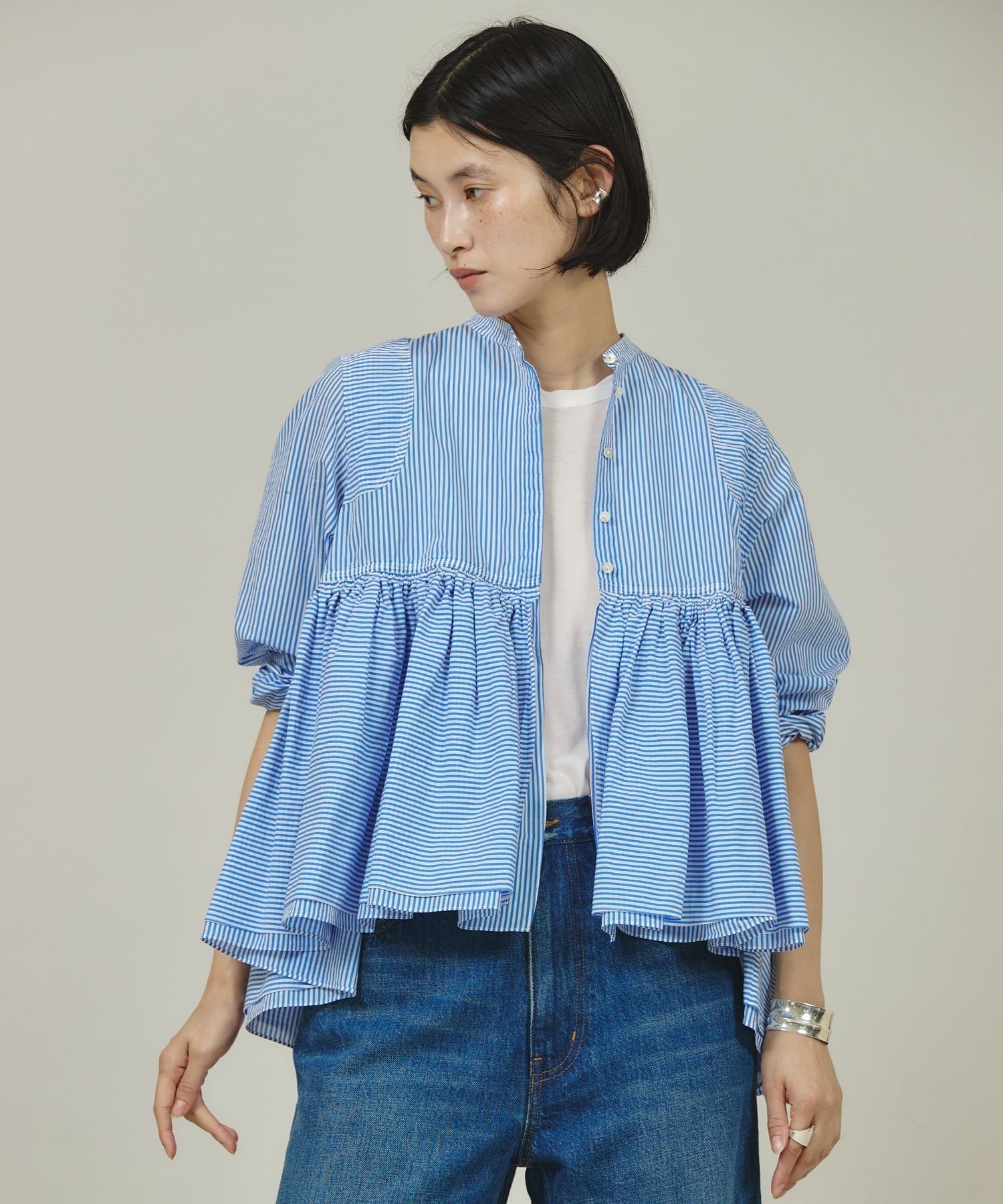 Curensology｜ストライプレイヤードギャザーブラウス | Rakuten