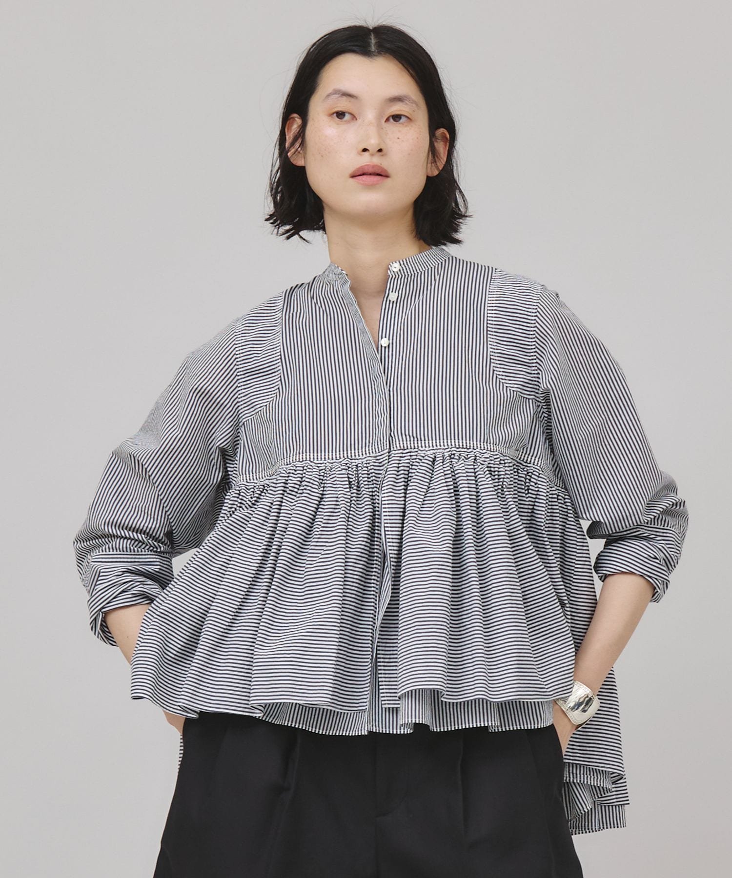 Curensology｜ストライプレイヤードギャザーブラウス | Rakuten