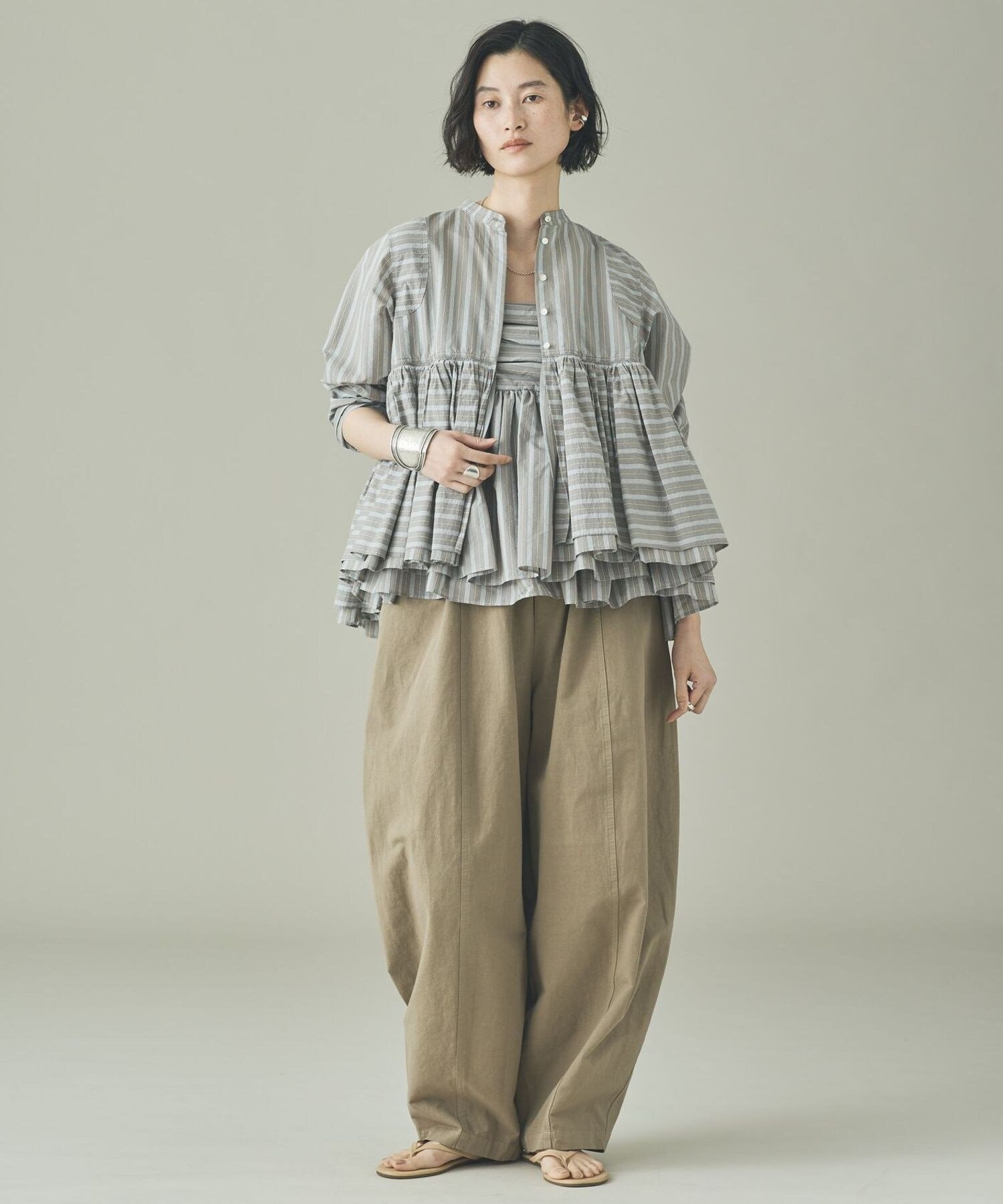 Curensology｜ストライプレイヤードギャザーブラウス | Rakuten