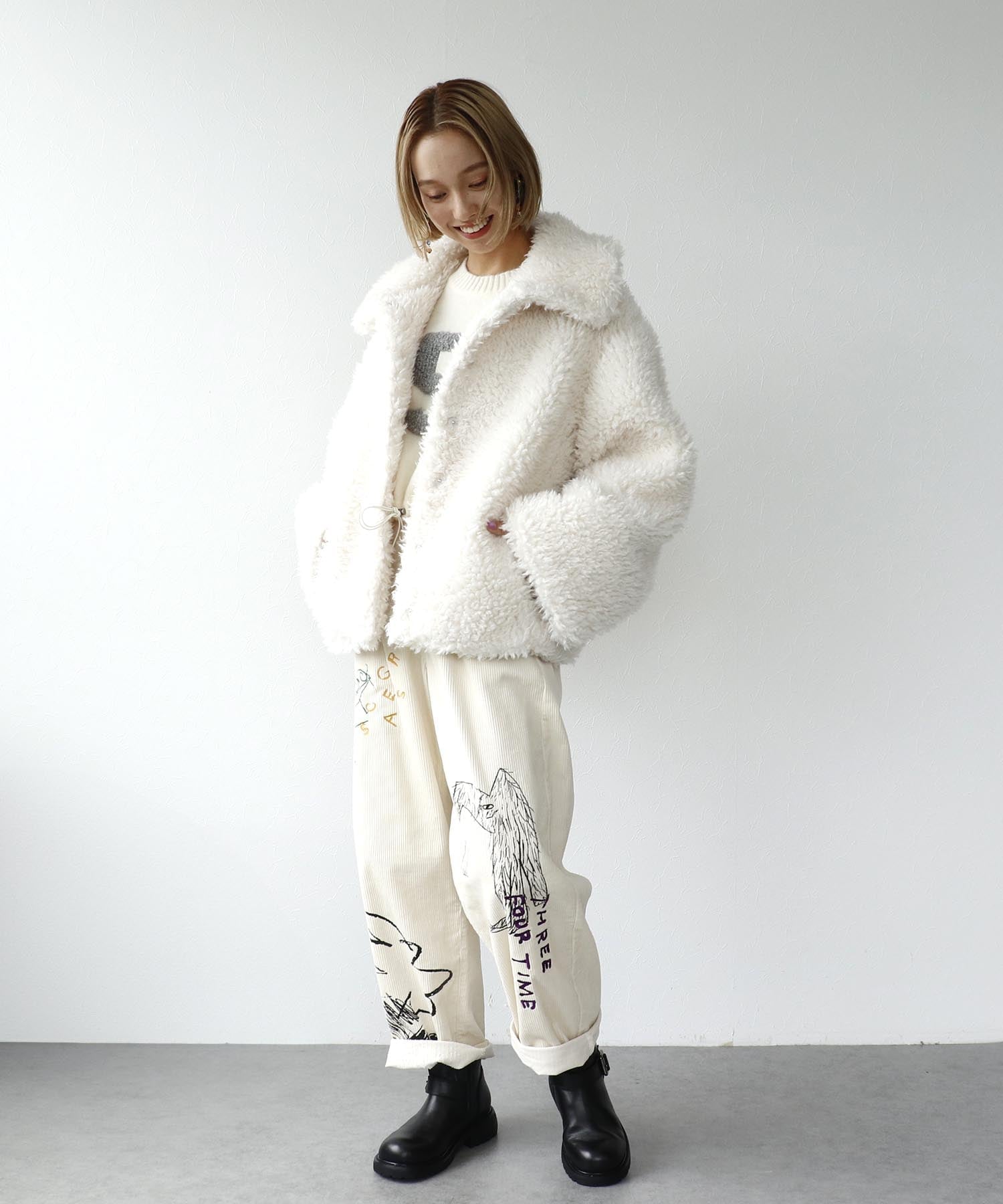 Three Four Time｜Three Four Time/カールフェイクファーコート