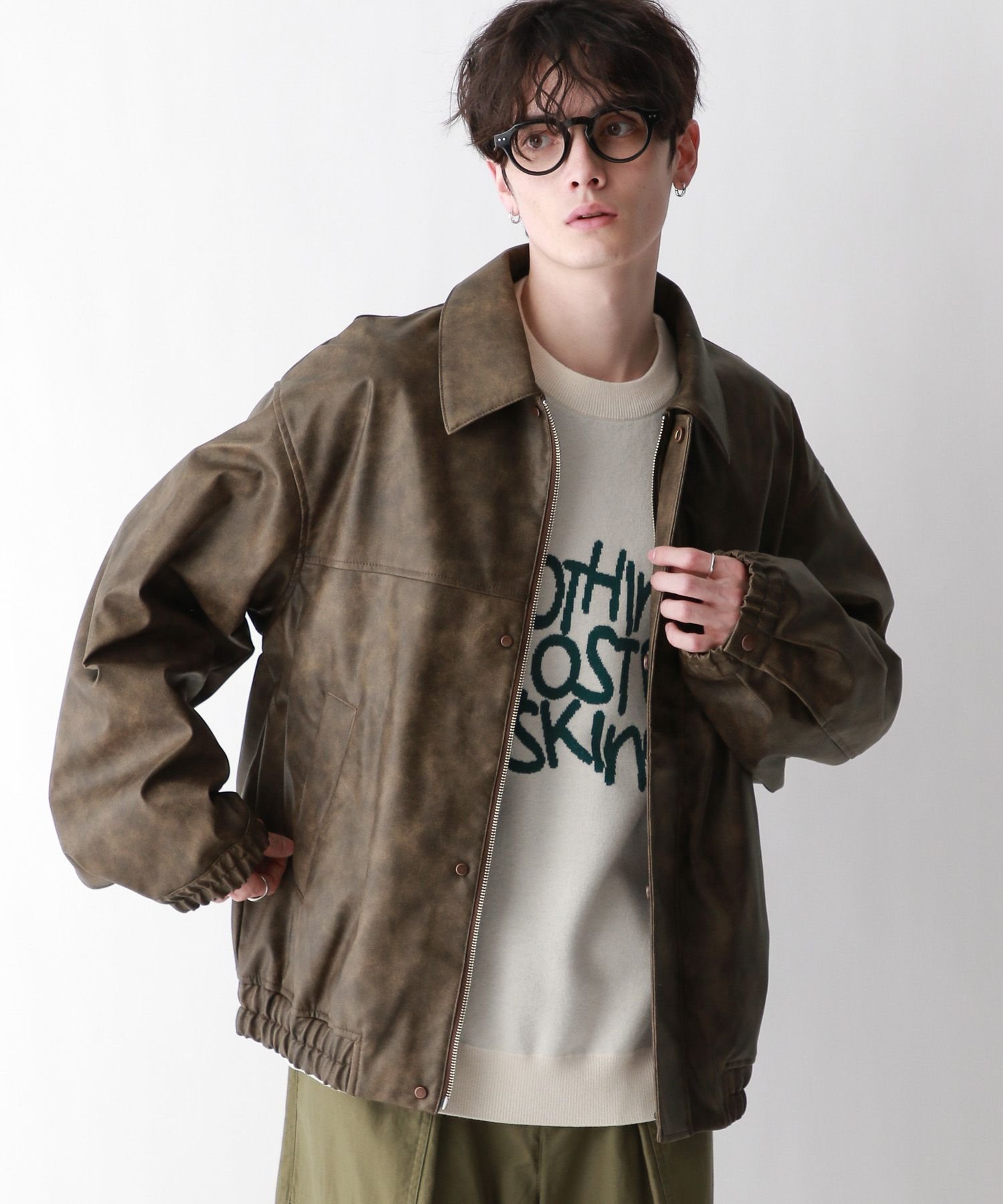 RAGEBLUE｜シンセティックレザー/ヴィンテージライクブルゾン