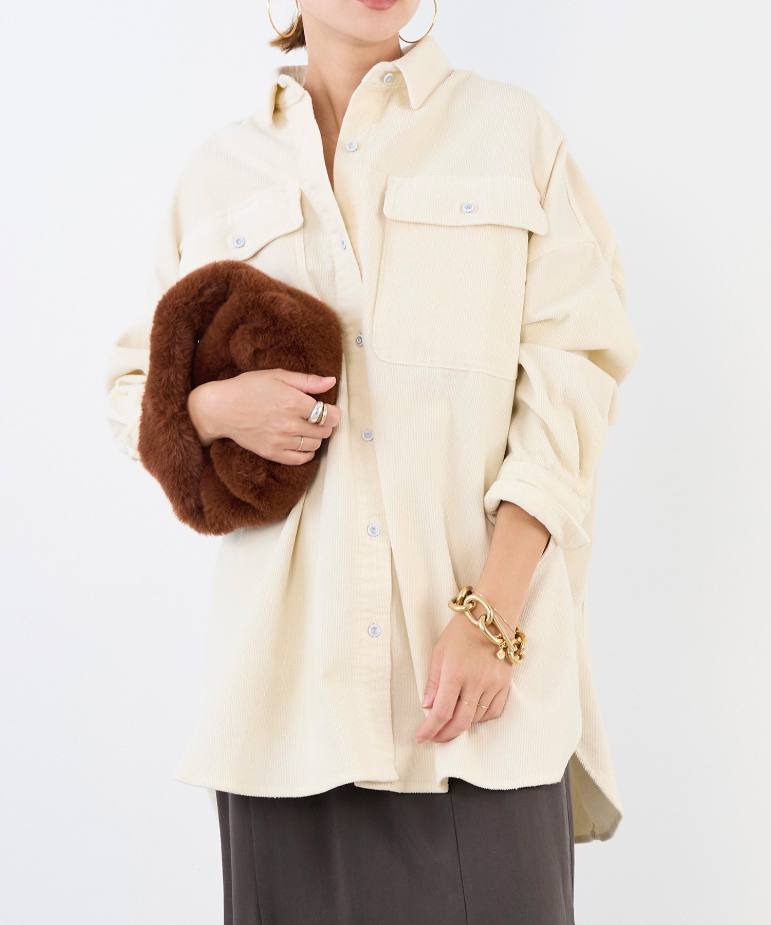 MICA＆DEAL｜【Healthy DENIM】コーデュロイビッグシャツ-Almond