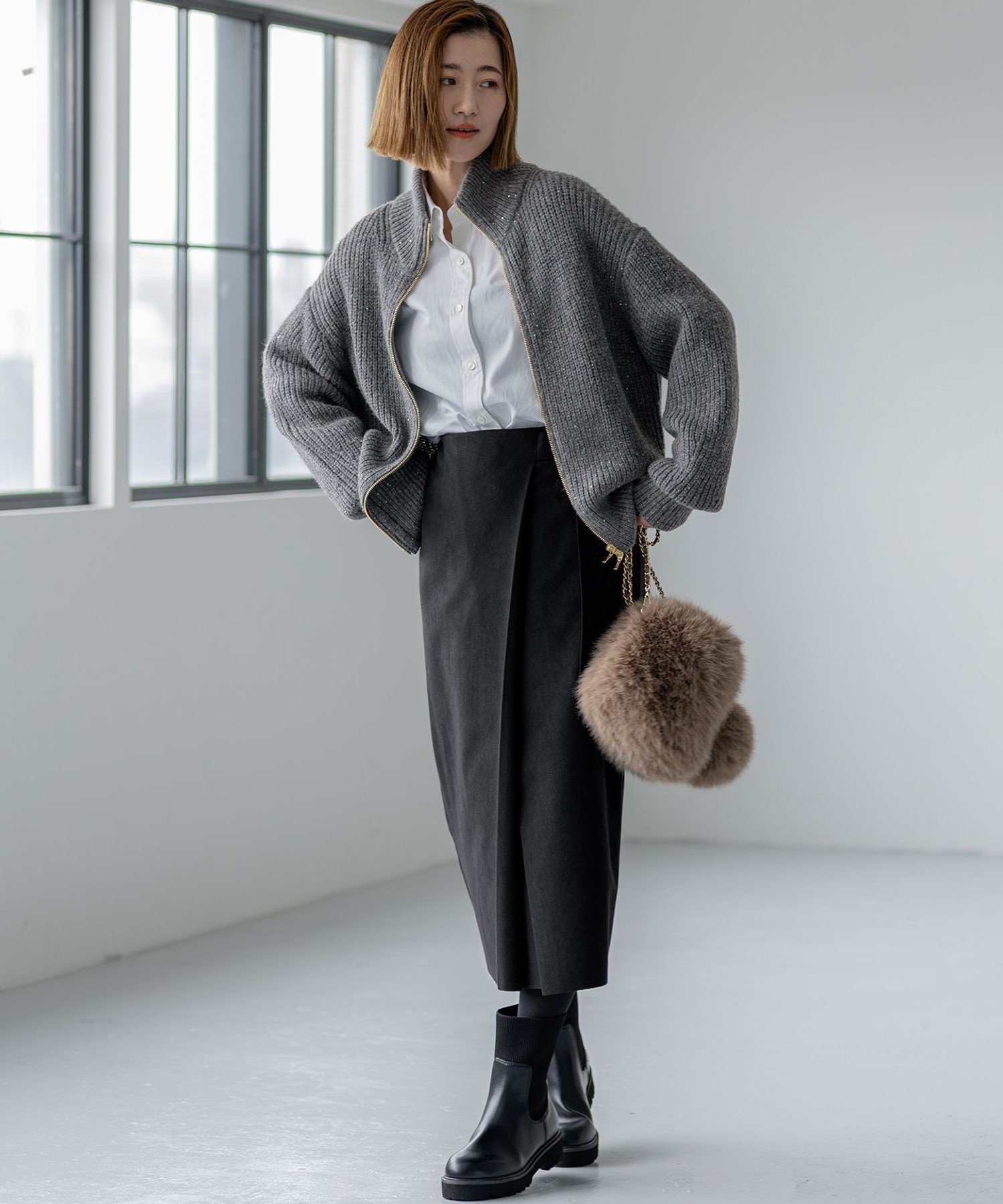 23区｜【洗える】スパンコールバルキー ダブルジップ ニットブルゾン