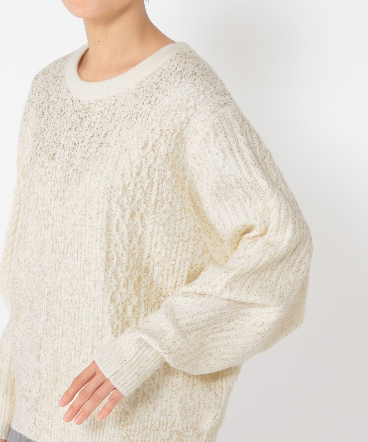 studio CLIP｜《ウタオ》箔プリントケーブルニットプルオーバー