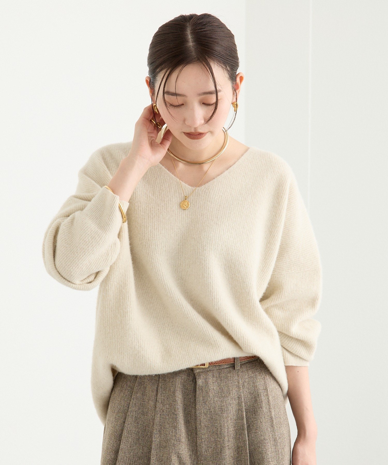 RIVE DROITE｜【抜け感シルエット】ヘアリーウール片畦Vネックニット
