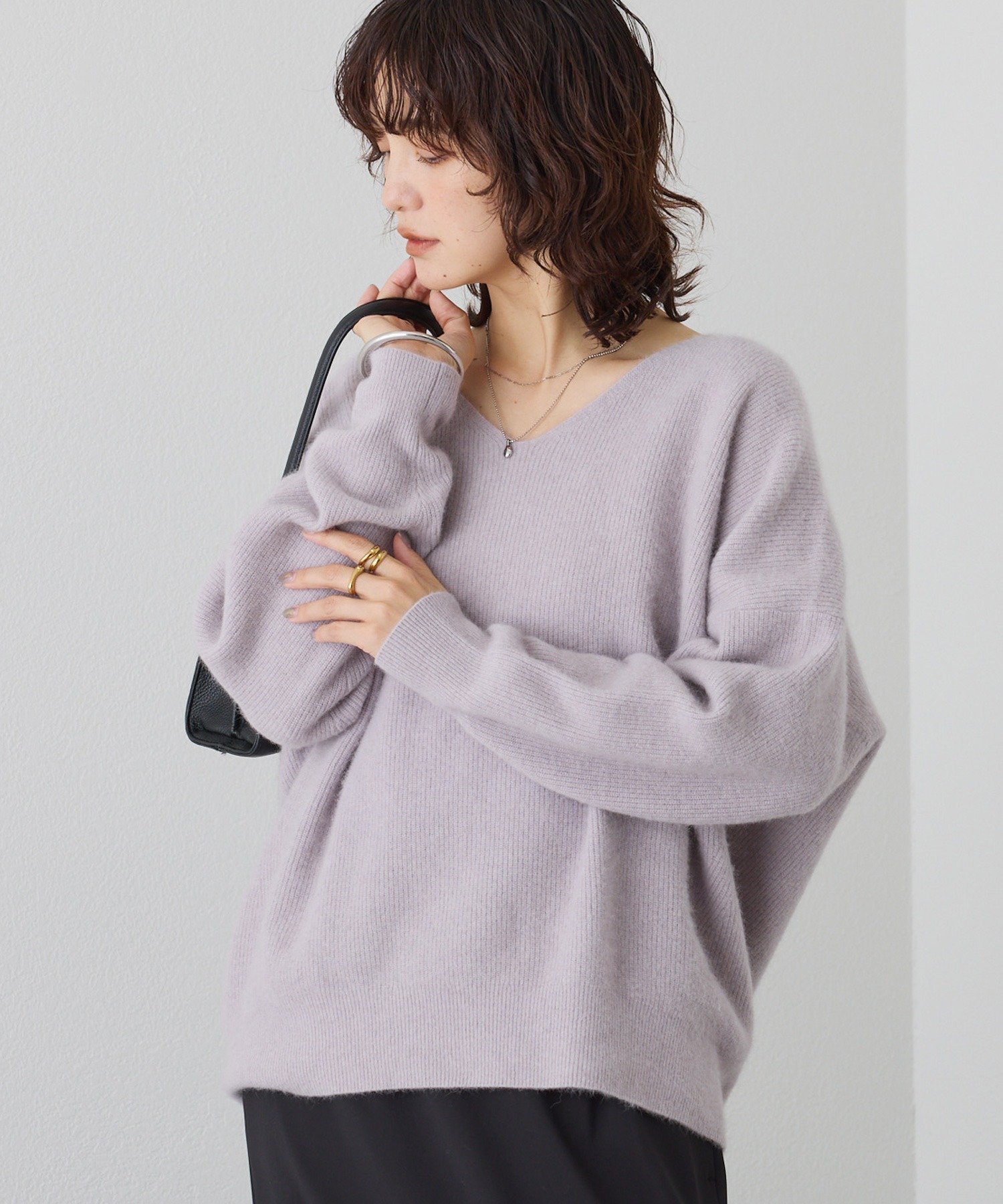 RIVE DROITE｜【抜け感シルエット】ヘアリーウール片畦Vネックニット