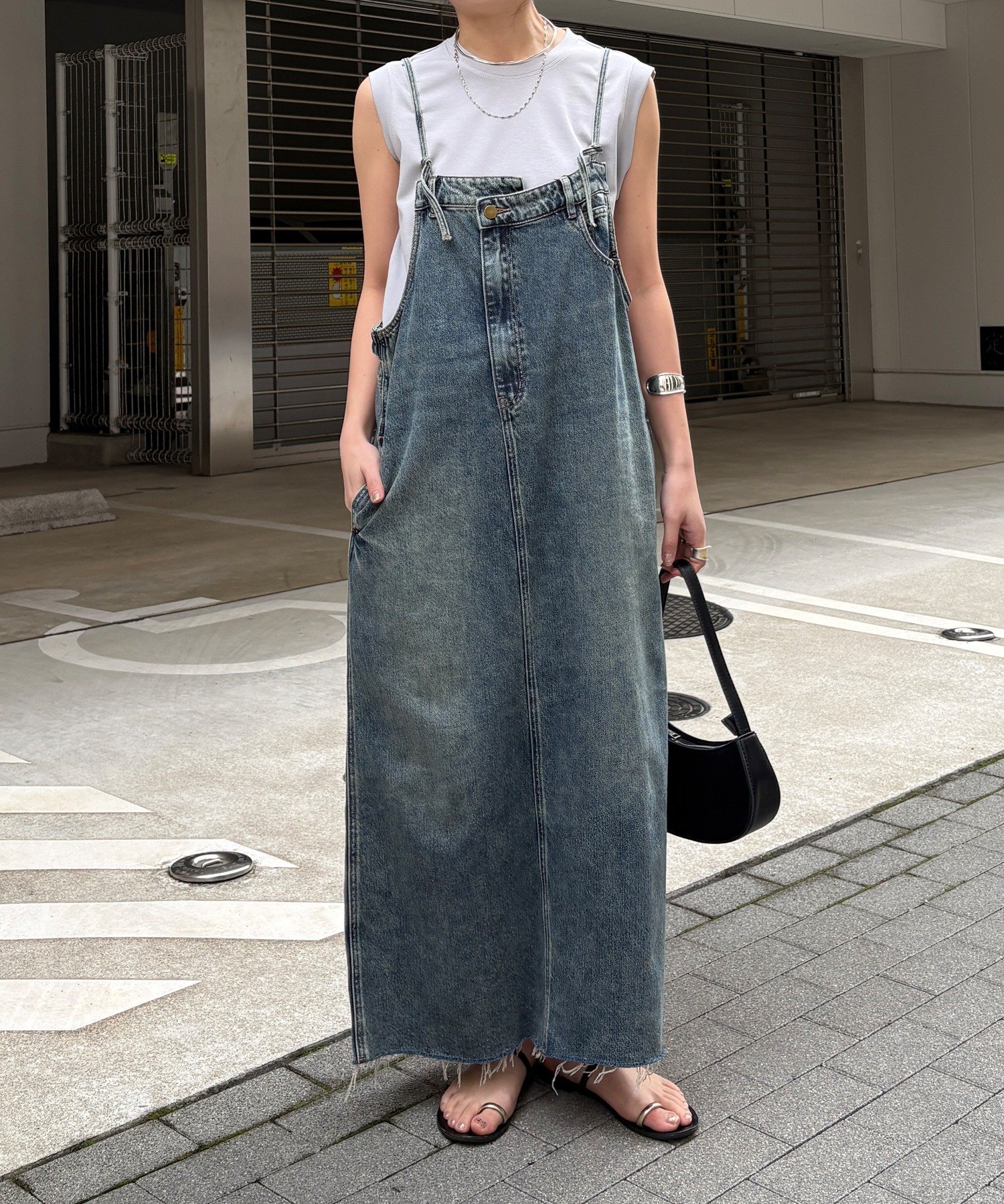 DOUDOU｜【完売カラー再追加!/体型カバー】裾フリンジデニムジャンスカ