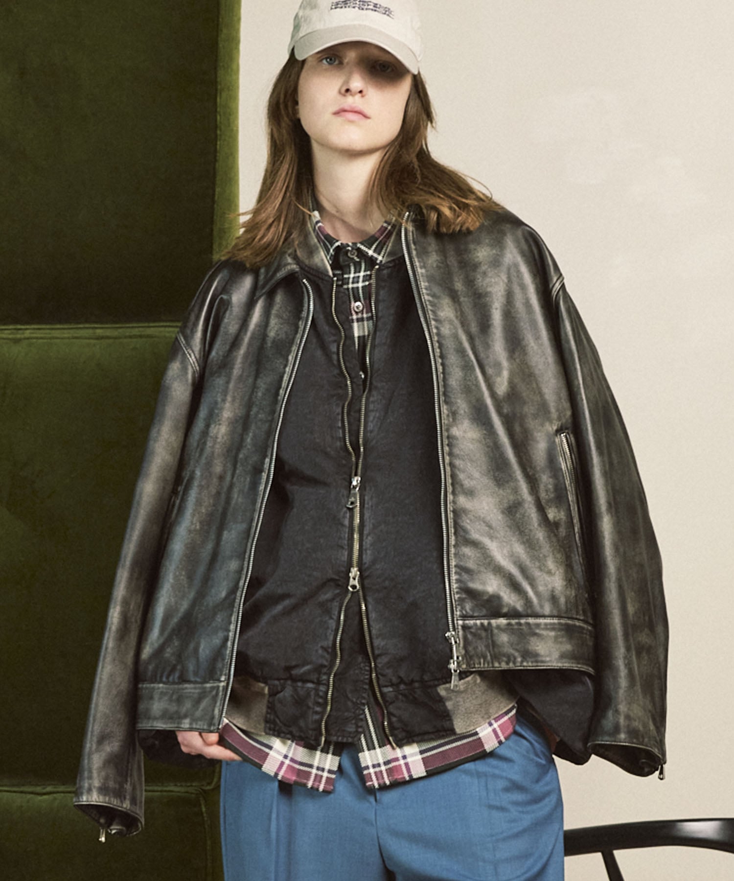 MAISON SPECIAL｜Sheep Leather Prime-Over Single Rider Collared