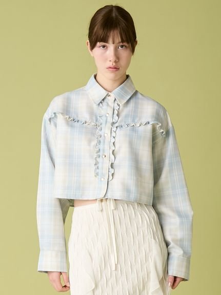 FURFUR｜チェック柄クロップドフリルシャツ | Rakuten Fashion(楽天