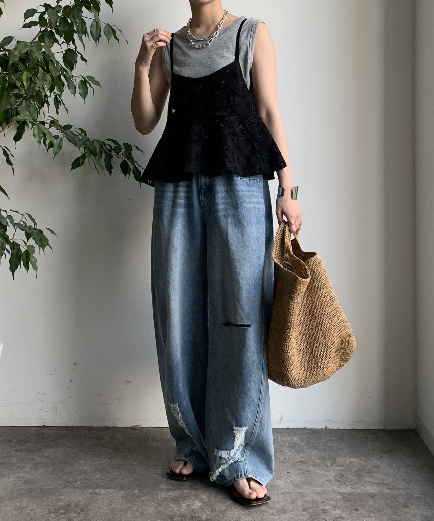 DOUDOU｜【WEB限定】チュールフラワーキャミ | Rakuten Fashion(楽天