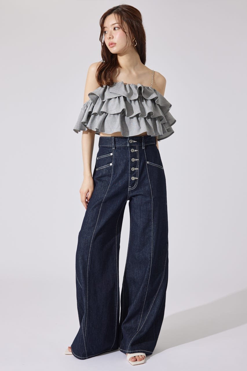 rienda｜フロントボタンデザインハイウエストデニムパンツ | Rakuten