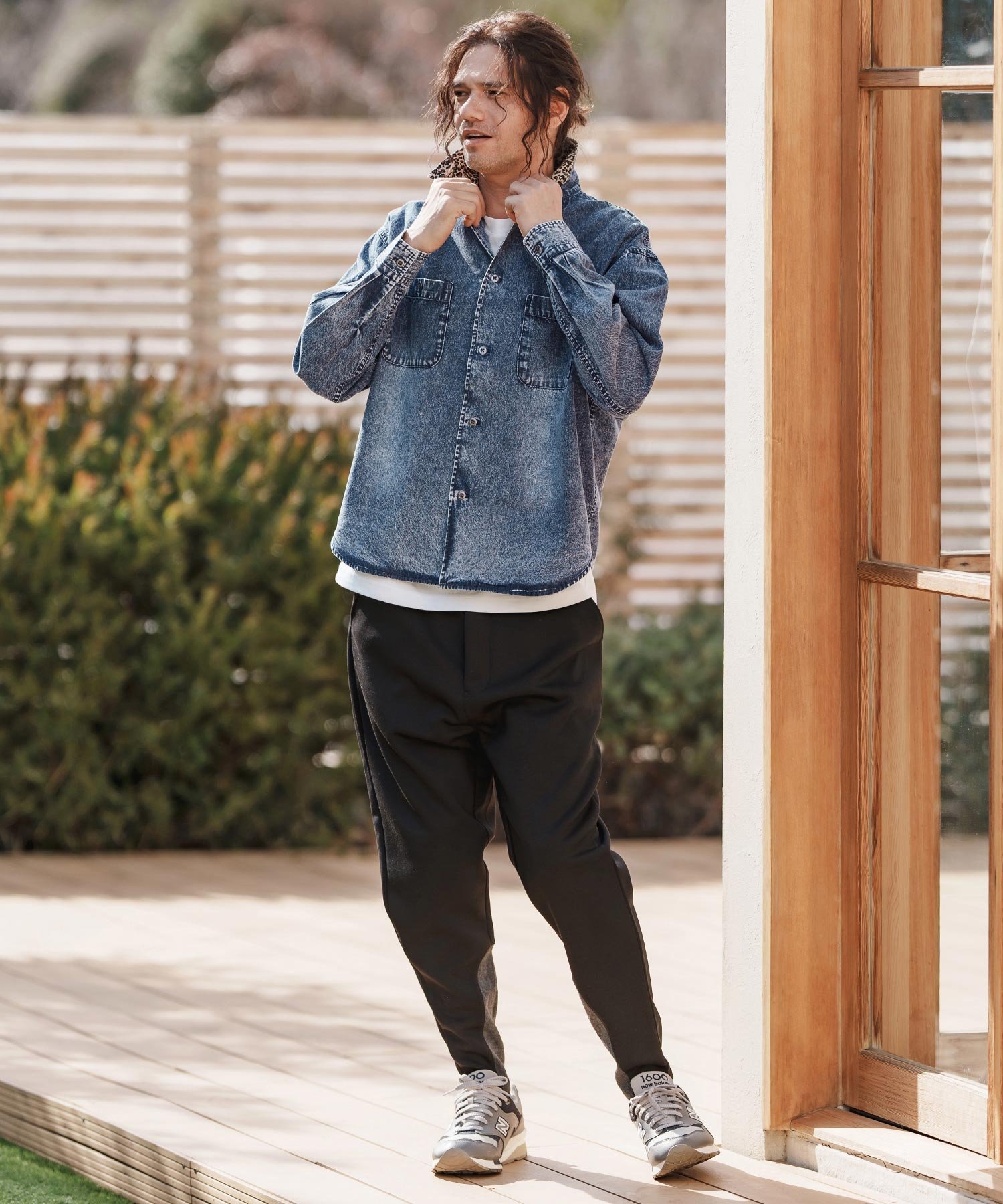 CAMBIO｜ms6023-レオパード襟切替ケミカルウォッシュ加工デニムシャツ