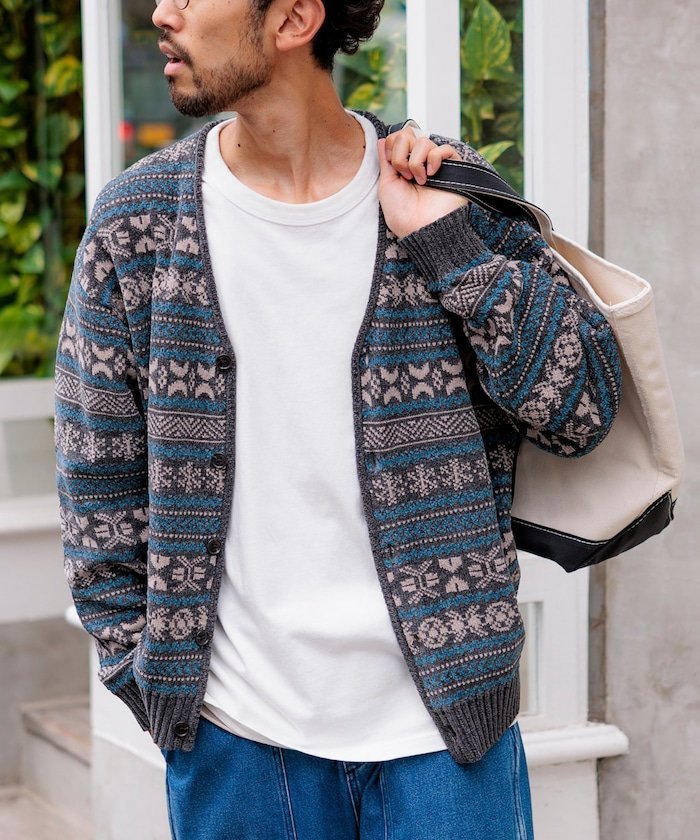 FREAK'S STORE｜総柄 フェアアイル モール糸 ニットカーディガン 25AW