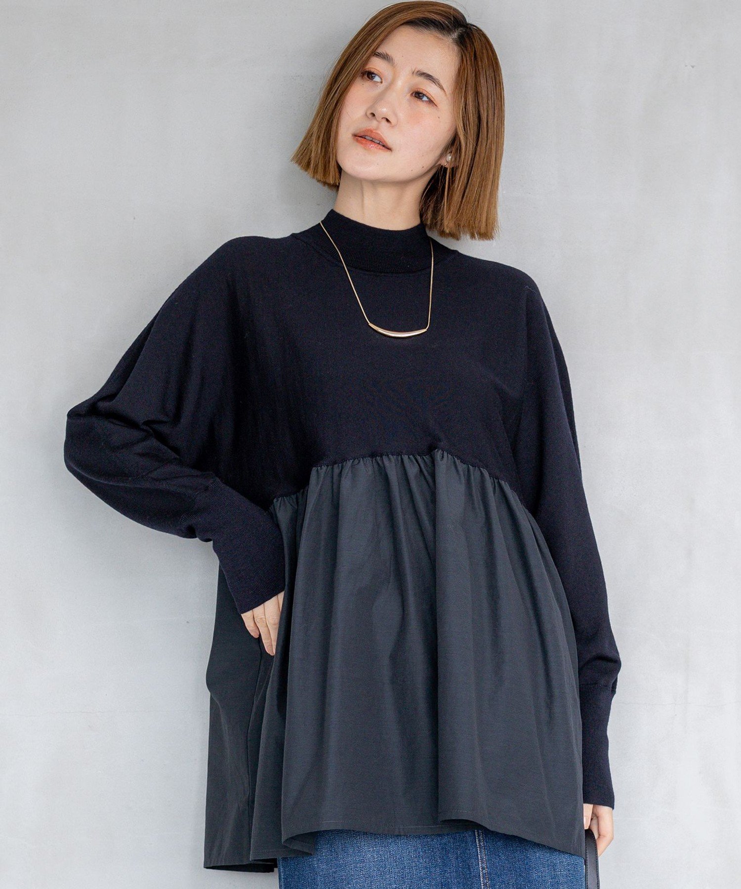 23区｜【洗える】ギャザープルオーバー コンビ ニット | Rakuten