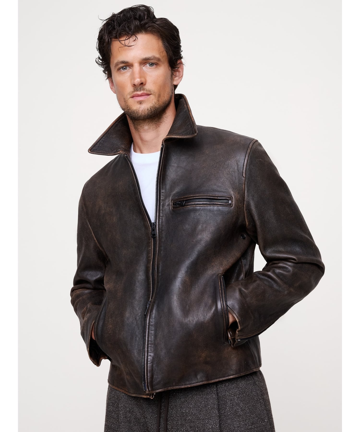 BANANA REPUBLIC｜(M)レザー レーシングジャケット | Rakuten Fashion