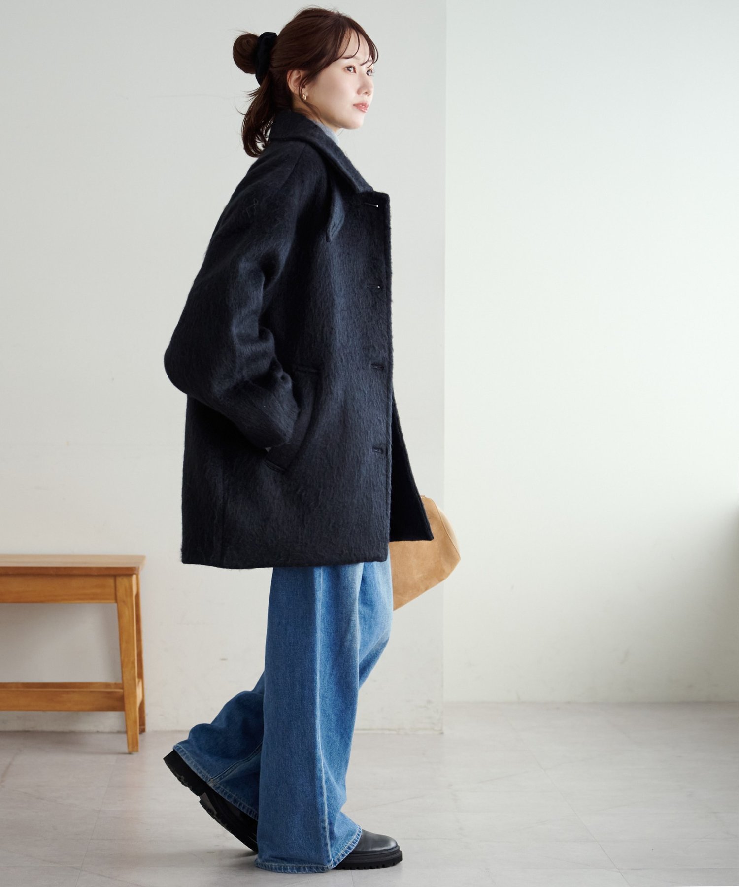 Discoat｜【着こなしやすい】ステンカラーシャギーミドルコート