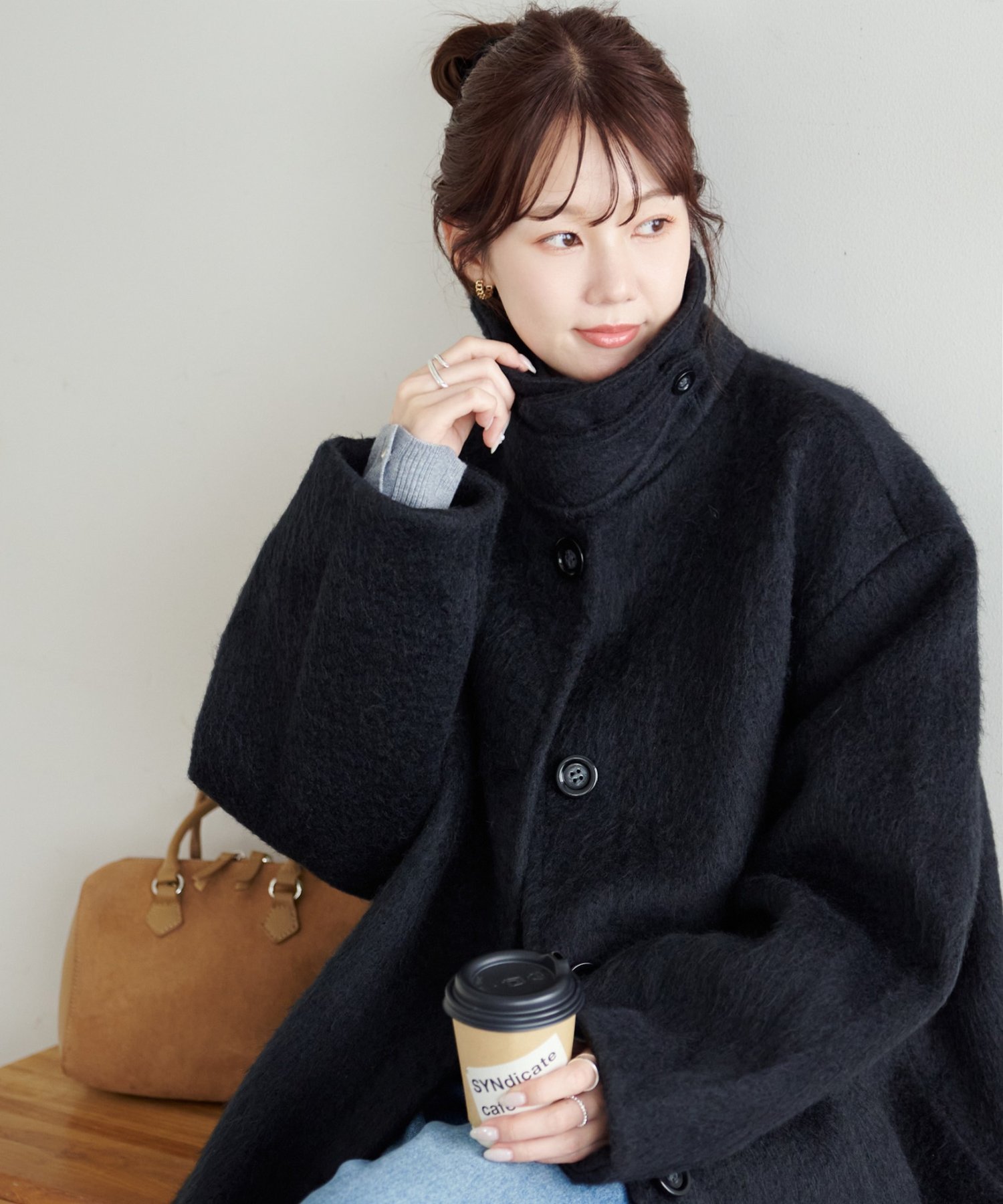 Discoat｜【着こなしやすい】ステンカラーシャギーミドルコート