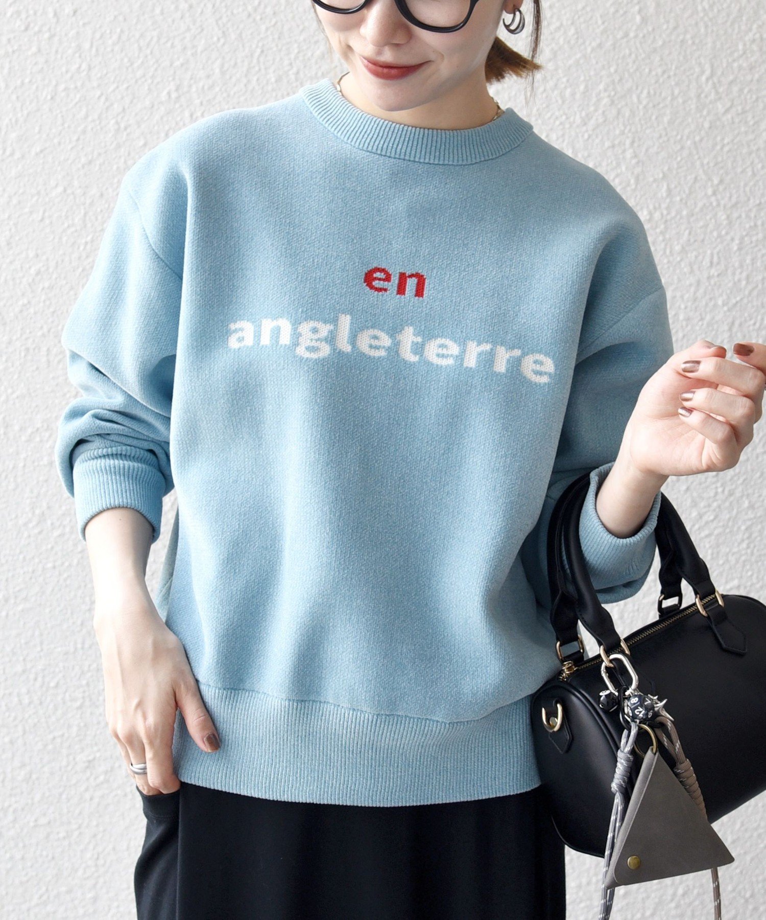 SHIPSany 手洗い可モールヤーン クルーネック ロゴ 千鳥柄 プルオーバー SHIPS any ニット セーター any:「手洗い可能」モールヤーン クルー