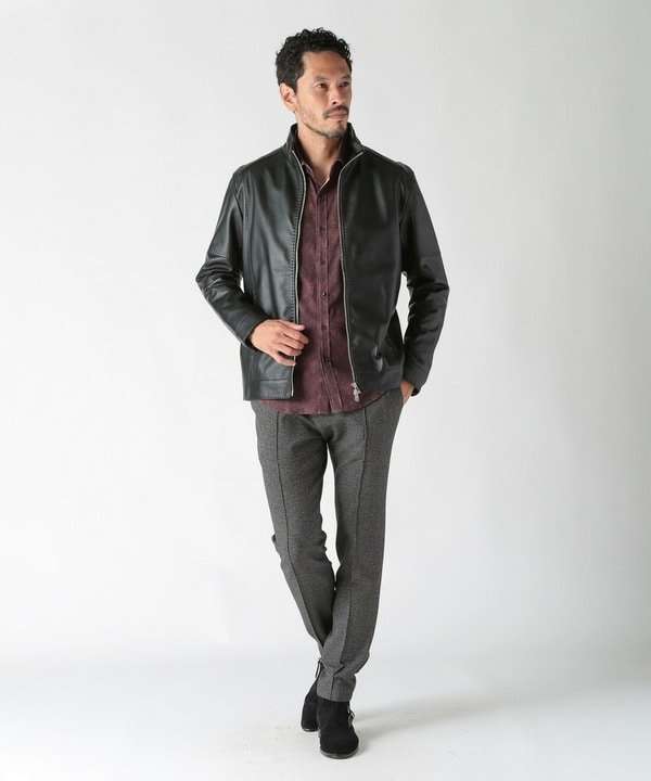 MEN'S BIGI｜スタンドカラーシングルライダース レザージャケット