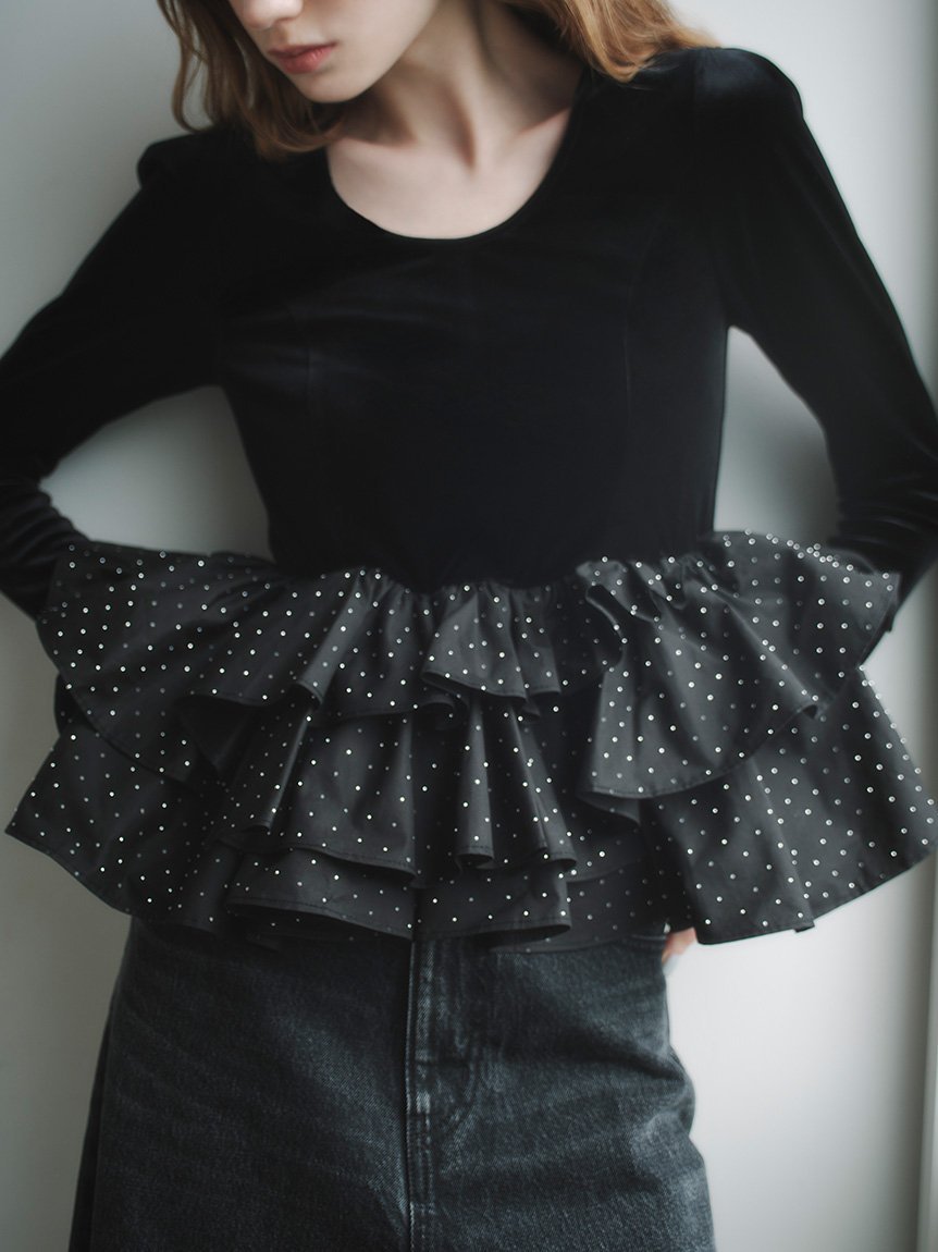 LILY BROWN｜ベロアペプラムフリルトップス | Rakuten Fashion(楽天