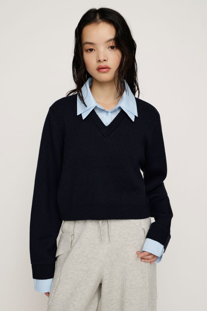 SLY LAYERED LIKE CROP KNIT トップス グレー SLY｜LAYERED LIKE CROP