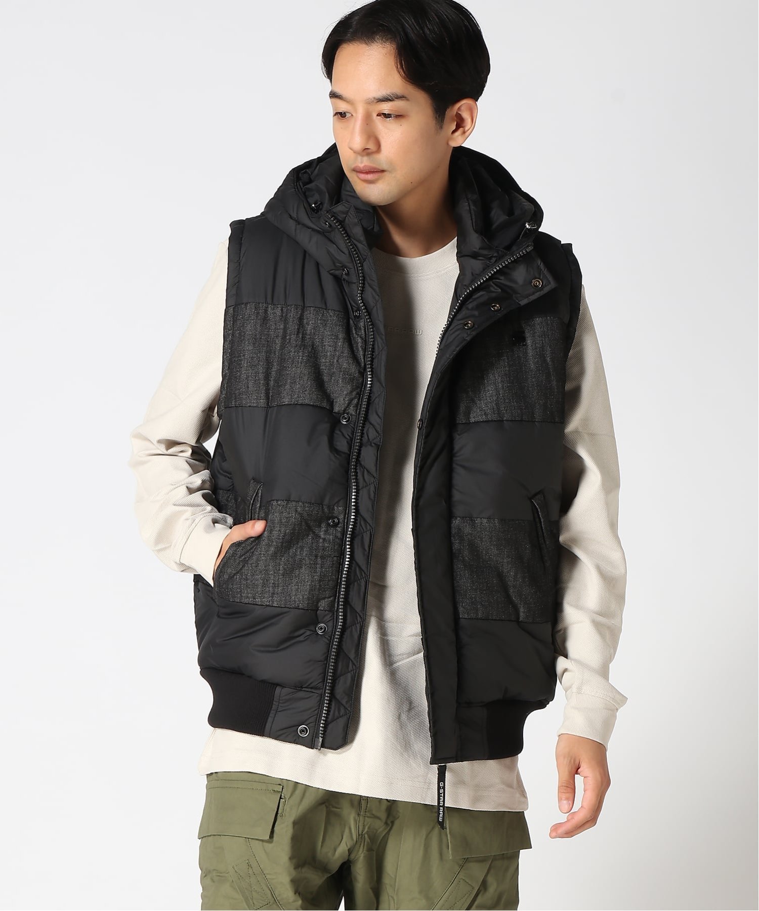 G-Star RAW｜【公式ショップ】SALVOS-R HOODED VEST/デニムナイロン