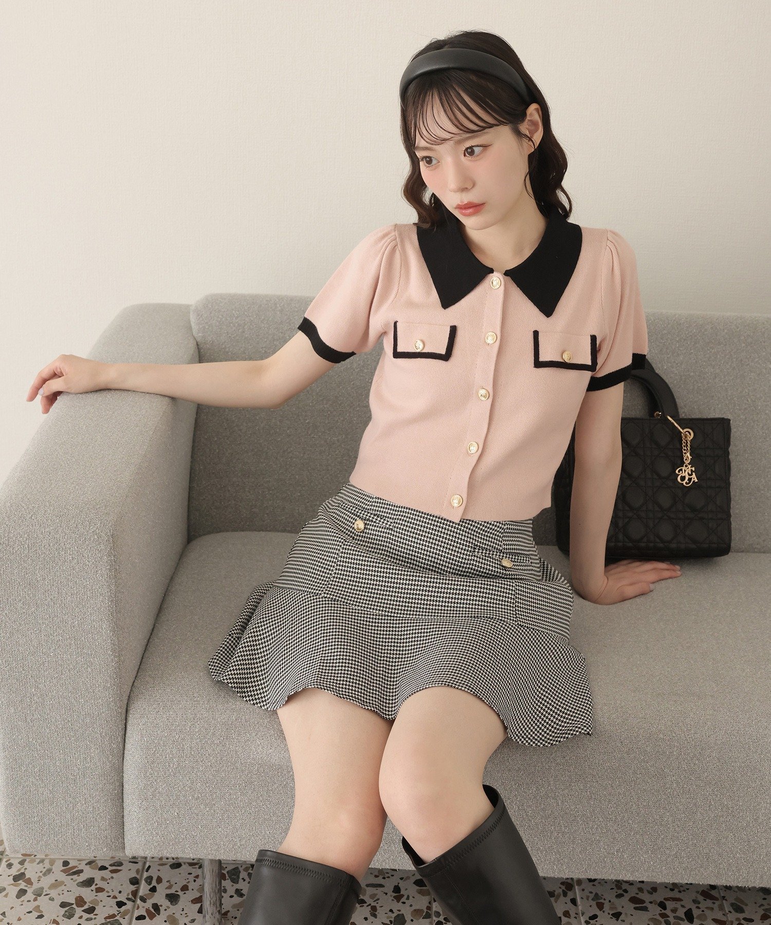 one after another NICE CLAUP｜金ボタン配色衿ニットトップス